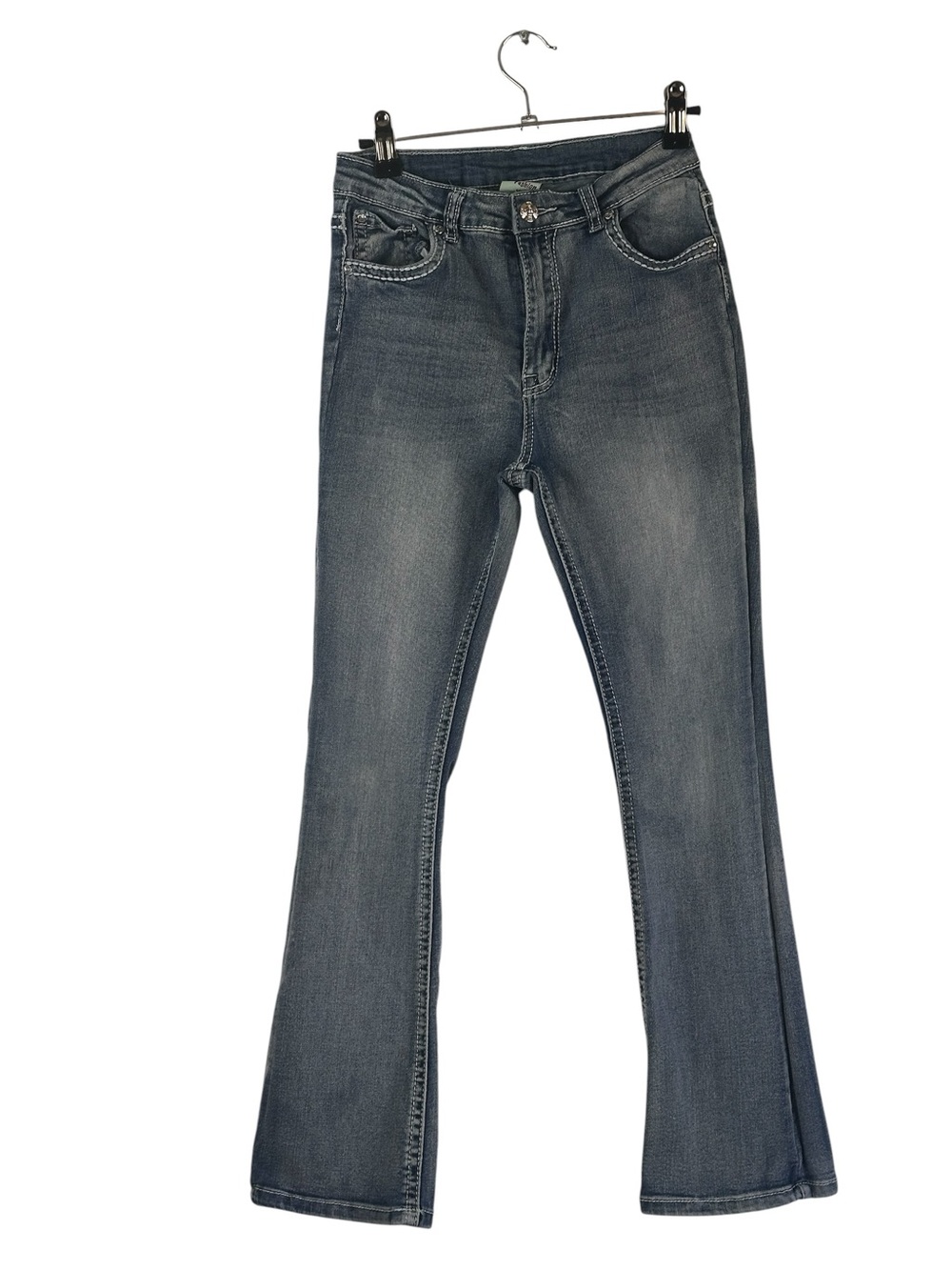 Girls Y2K T&Y Fashion Embellished Cross Pocket Bootcut Jeans Size 14